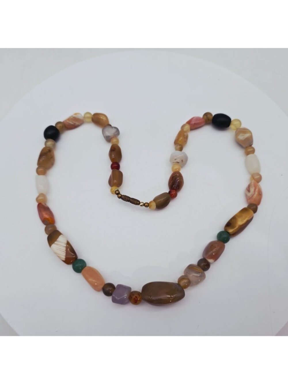 Natural Polished Gemstone Beaded Necklace With Barrel Clasp 22" - Picture 4 of 5